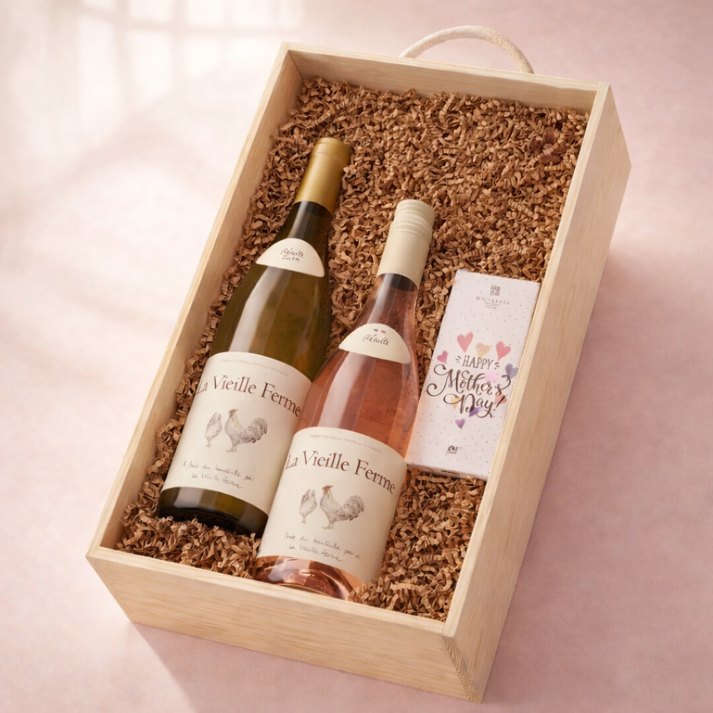 Mother’s Day Wine Gift Set – La Vieille Ferme Rosé & White (75cl) with Chocolate – Luxury Mother’s Day Gift for Mum
