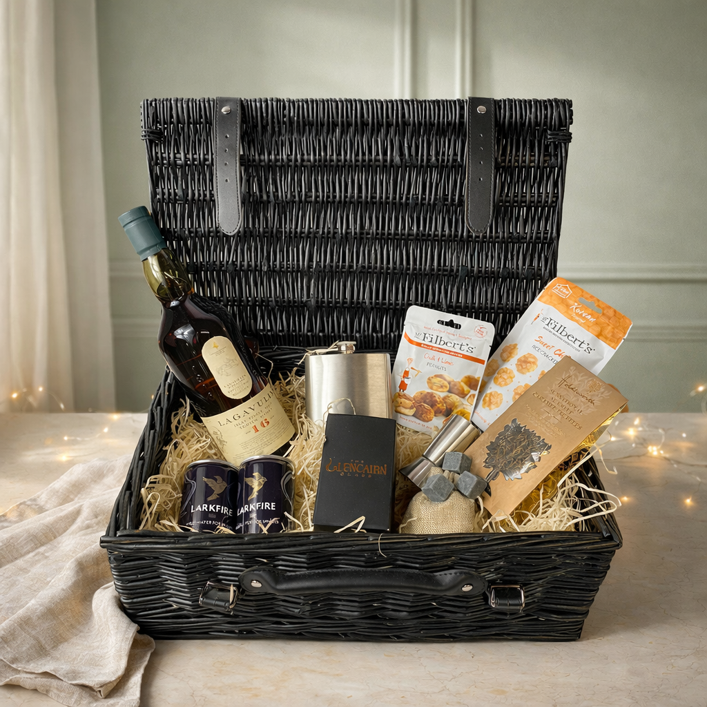 Lagavulin Single Malt Scotch Whisky 16" Gift Hamper with Chocolate and Accessories - 70cl (43% ABV)