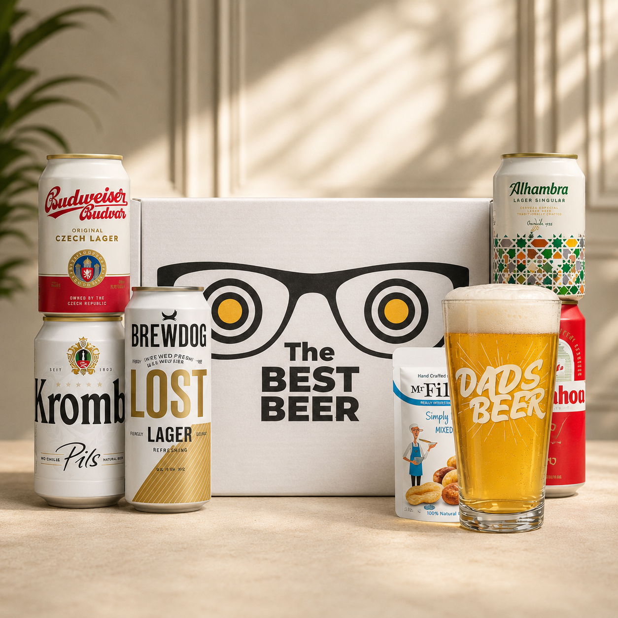 Premium Lager Beer “Best Dad” Gift Set (5 Cans) with Dad’s Beer Glass