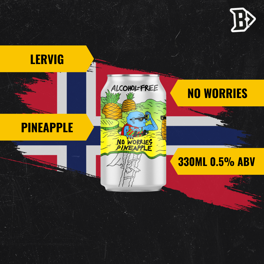 Lervig No Worries Pineapple Norwegian Alcohol-Free Beer 330ml Cans - 0.5% ABV (12 Pack) - BEERHUNTER