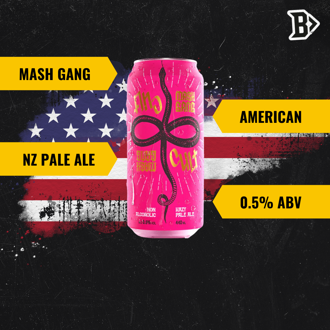Mash Gang Cult American Low Alcohol NZ Pale Ale 440ml Cans - 0.5% ABV (12 Pack)