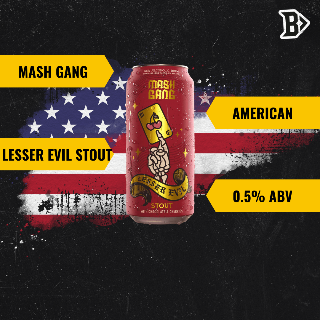 Mash Gang Lesser Evil American Low Alcohol Cherry Chocolate Stout 440ml Cans - 0.5% ABV (12 Pack)