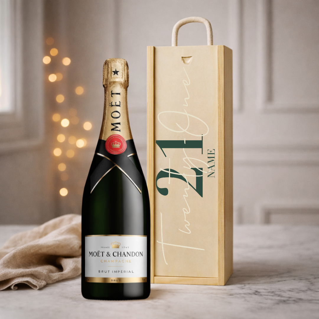 Personalised 21st Birthday Moët &amp; Chandon Champagne Gift Set – 75cl Luxury Champagne with Personalised Lid