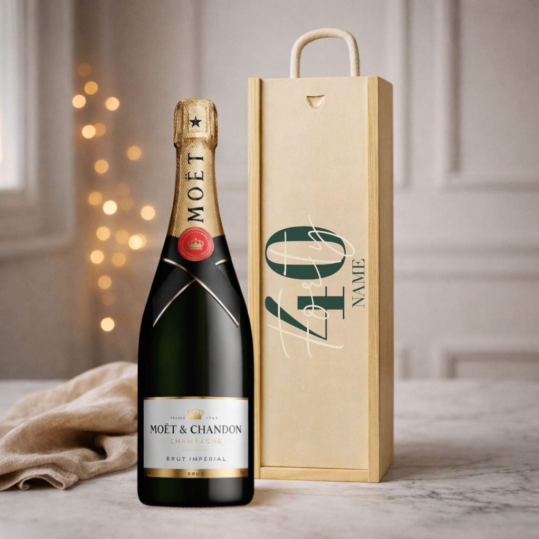 Personalised 40th Birthday Moët &amp; Chandon Champagne Gift Set – 75cl Luxury Champagne with Personalised Lid