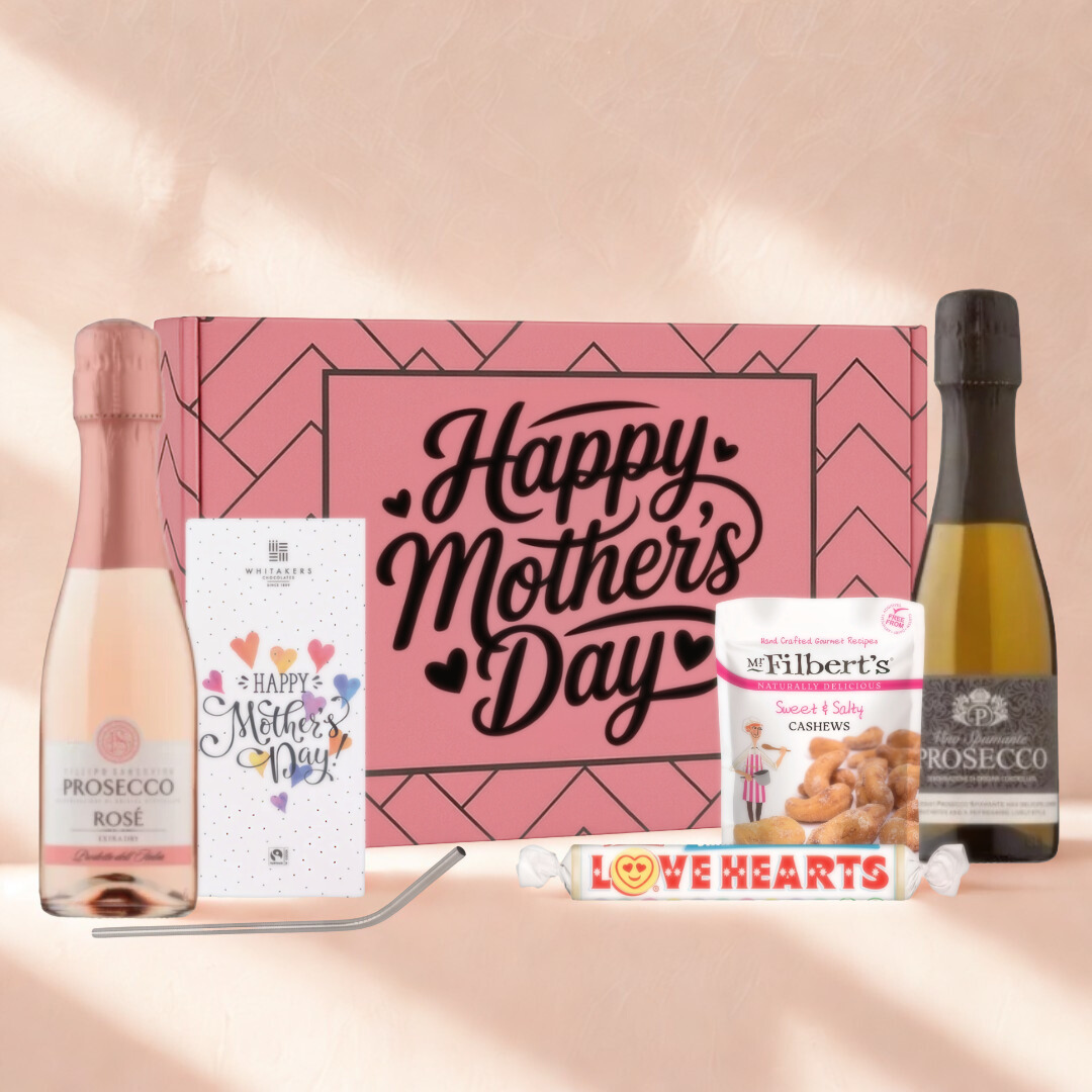 Mother’s Day Prosecco (2 x 20cl) Mini Bottles Gift Set with Chocolate, Snacks & Straw