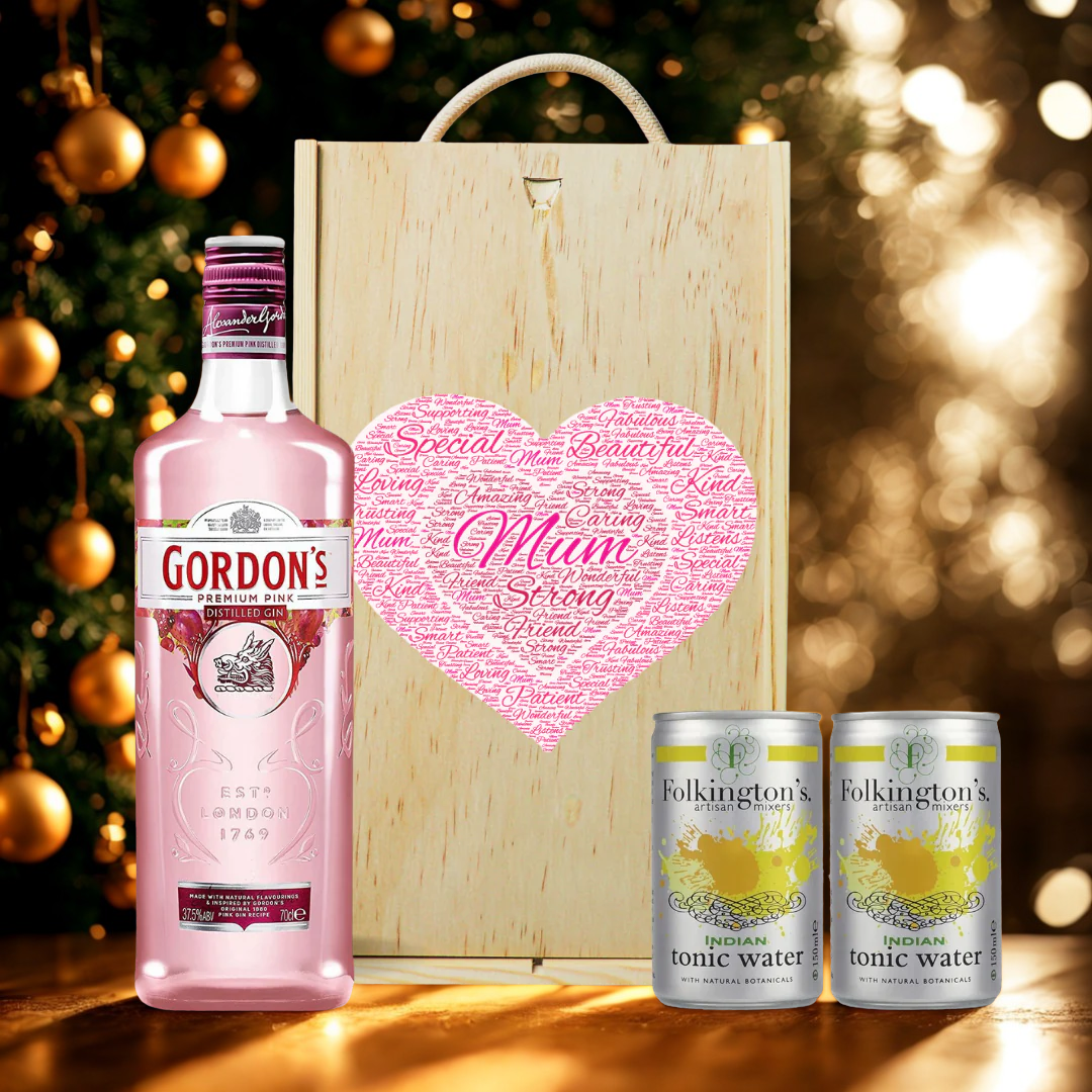 Mum Gordon's Pink Gin Gift Set with Folkington's Tonics (70cl)