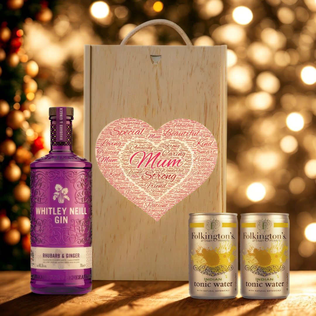 Mum Whitley Neill Rhubarb &amp; Ginger Gin Gift Set with Folkington&#39;s Tonics (70cl)