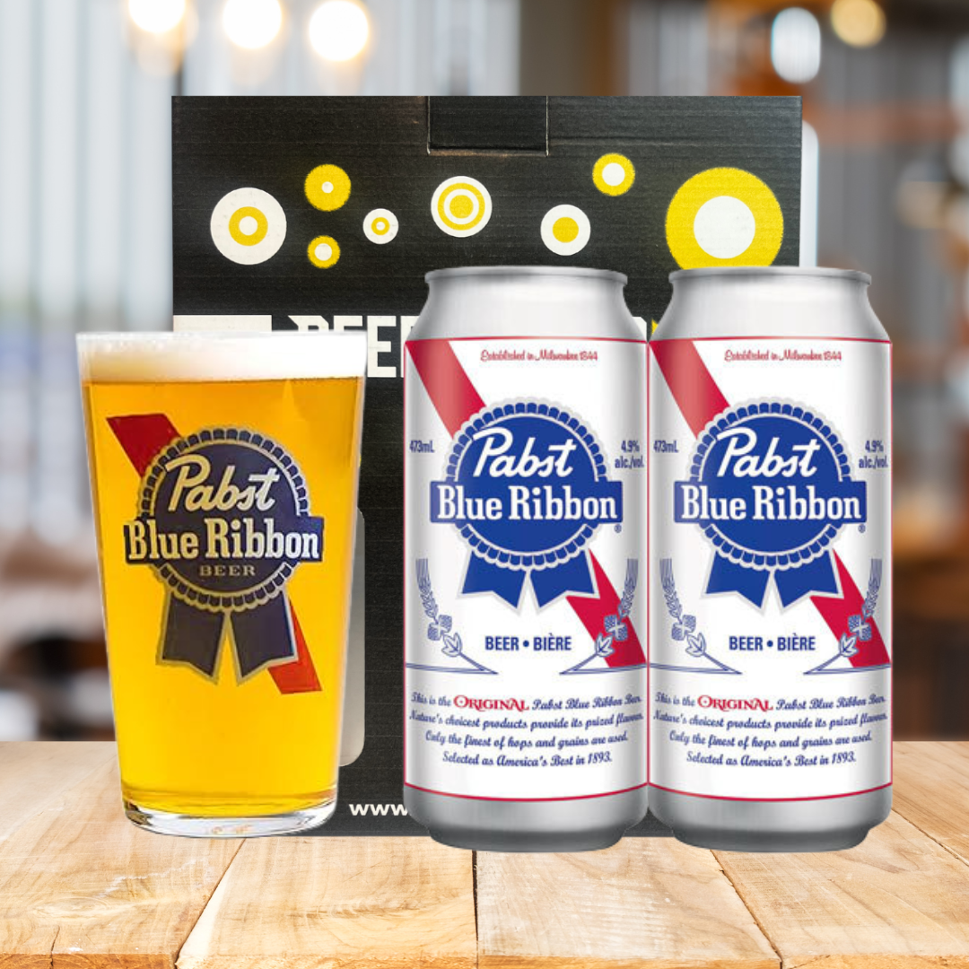 Pabst Blue Ribbon American Pale Lager Gift Set with PBR Glass - 2 Pack (4.7% ABV) - BEERHUNTER