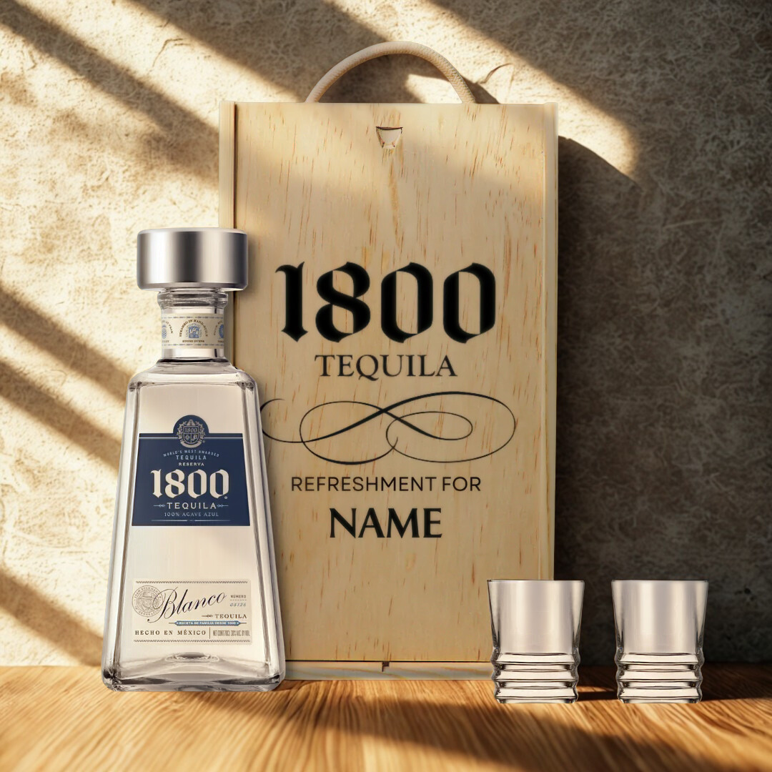 Personalised 1800 with Shot Glasses Gift Set – Tequila Blanco 70cl (38% ABV)