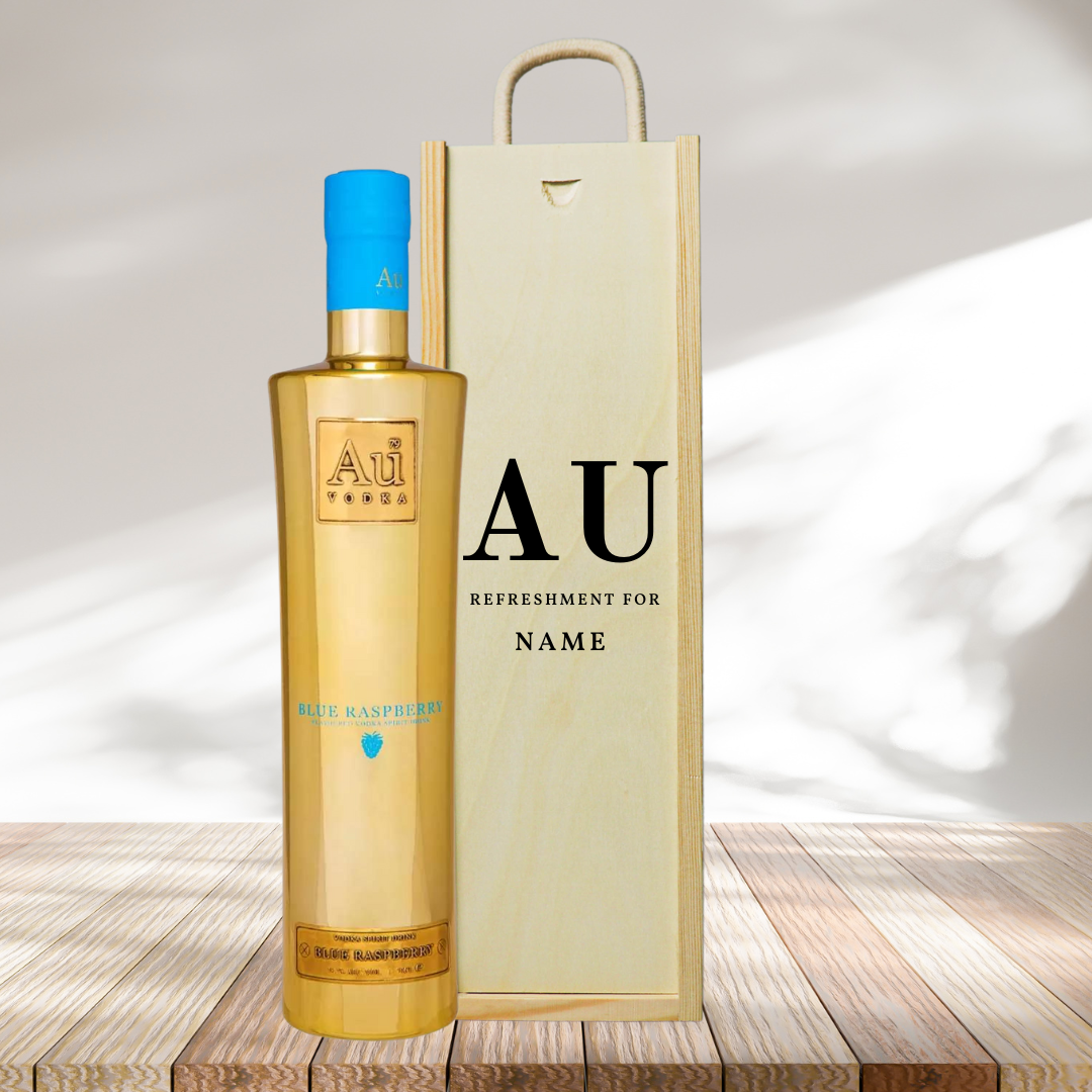 Personalised AU Blue Rasberry Gift Set In Wooden Box - 40% ABV (70cl) - BEERHUNTER