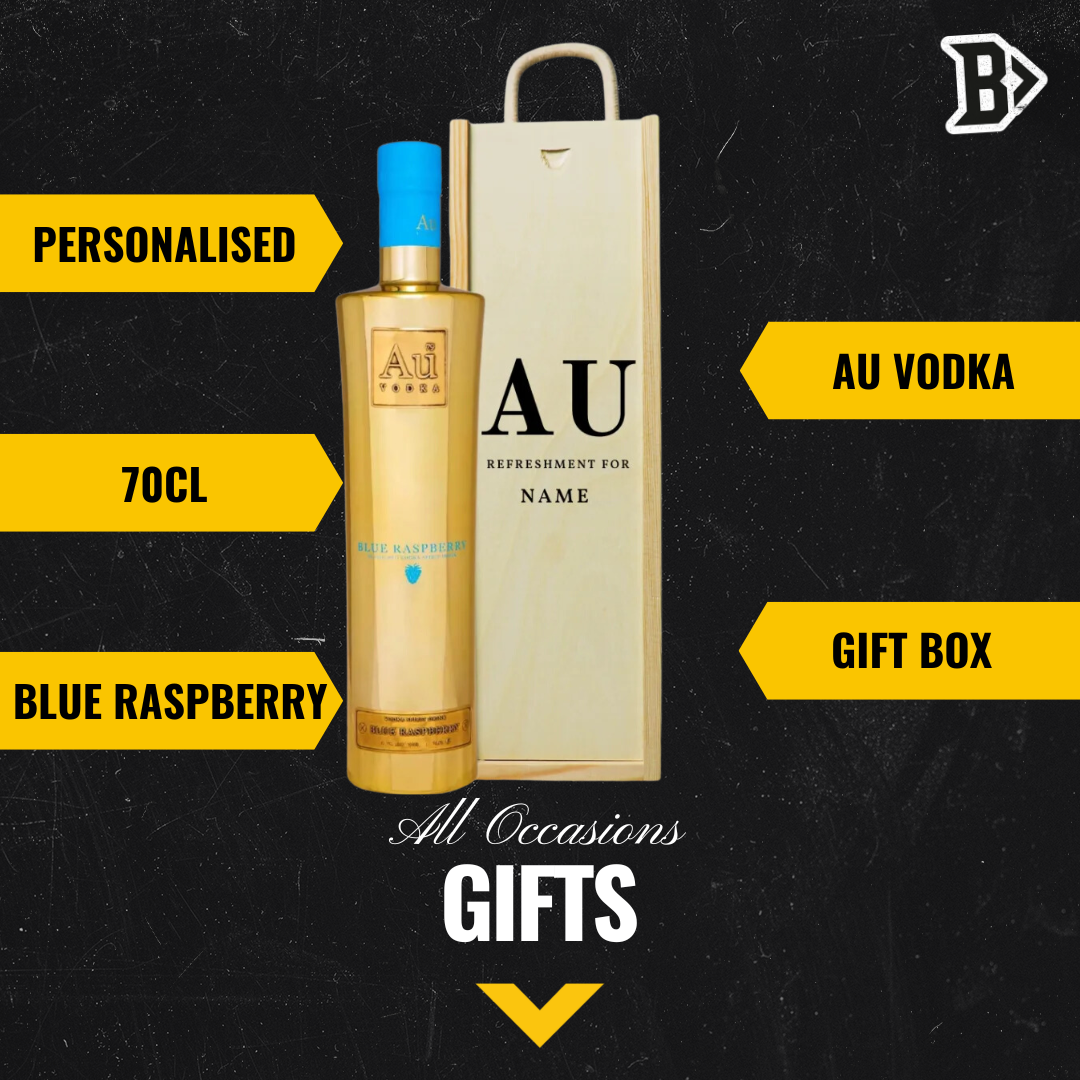 Personalised AU Blue Rasberry Gift Set In Wooden Box - 40% ABV (70cl) - BEERHUNTER