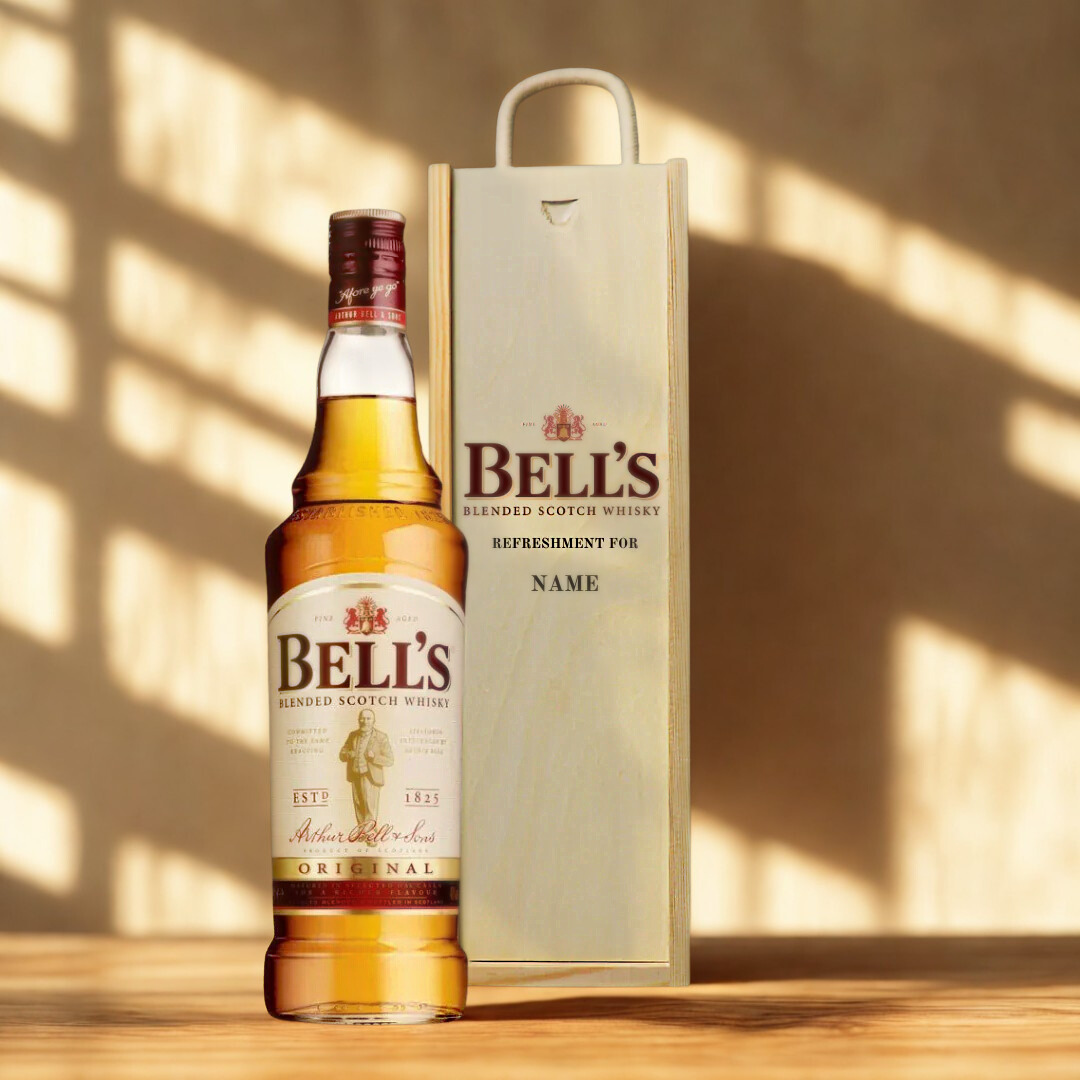 Personalised Bells Blended Scotch Whisky Gift Set In Wooden Box - 40% ABV (70cl)