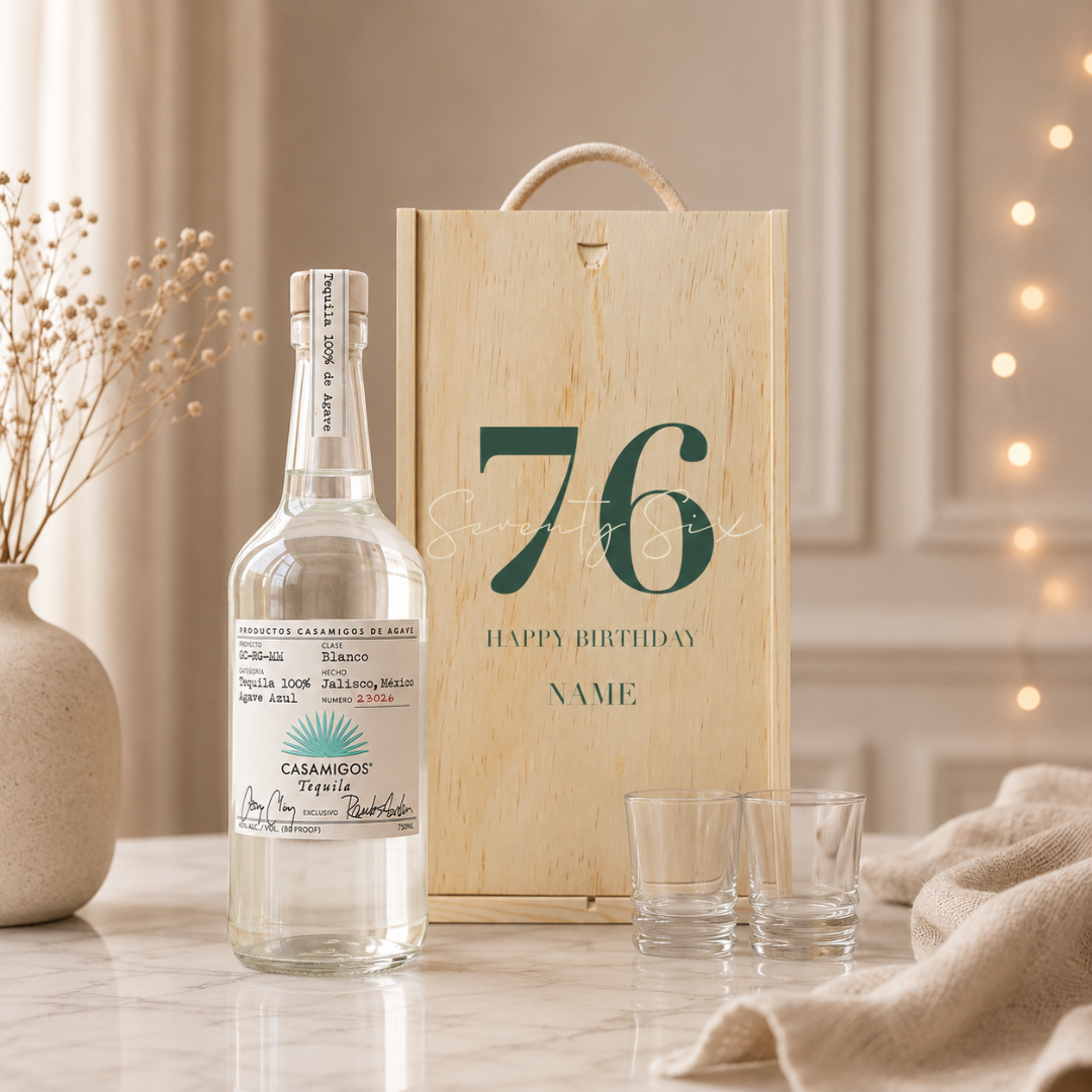 Personalised Birthday Tequila Gift Set with Shot Glasses & Personalised Lid – 70cl