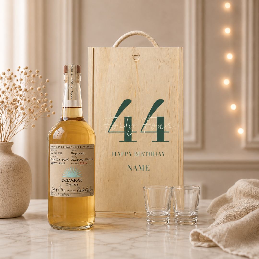 Personalised Birthday Tequila Gift Set with Shot Glasses & Personalised Lid – 70cl