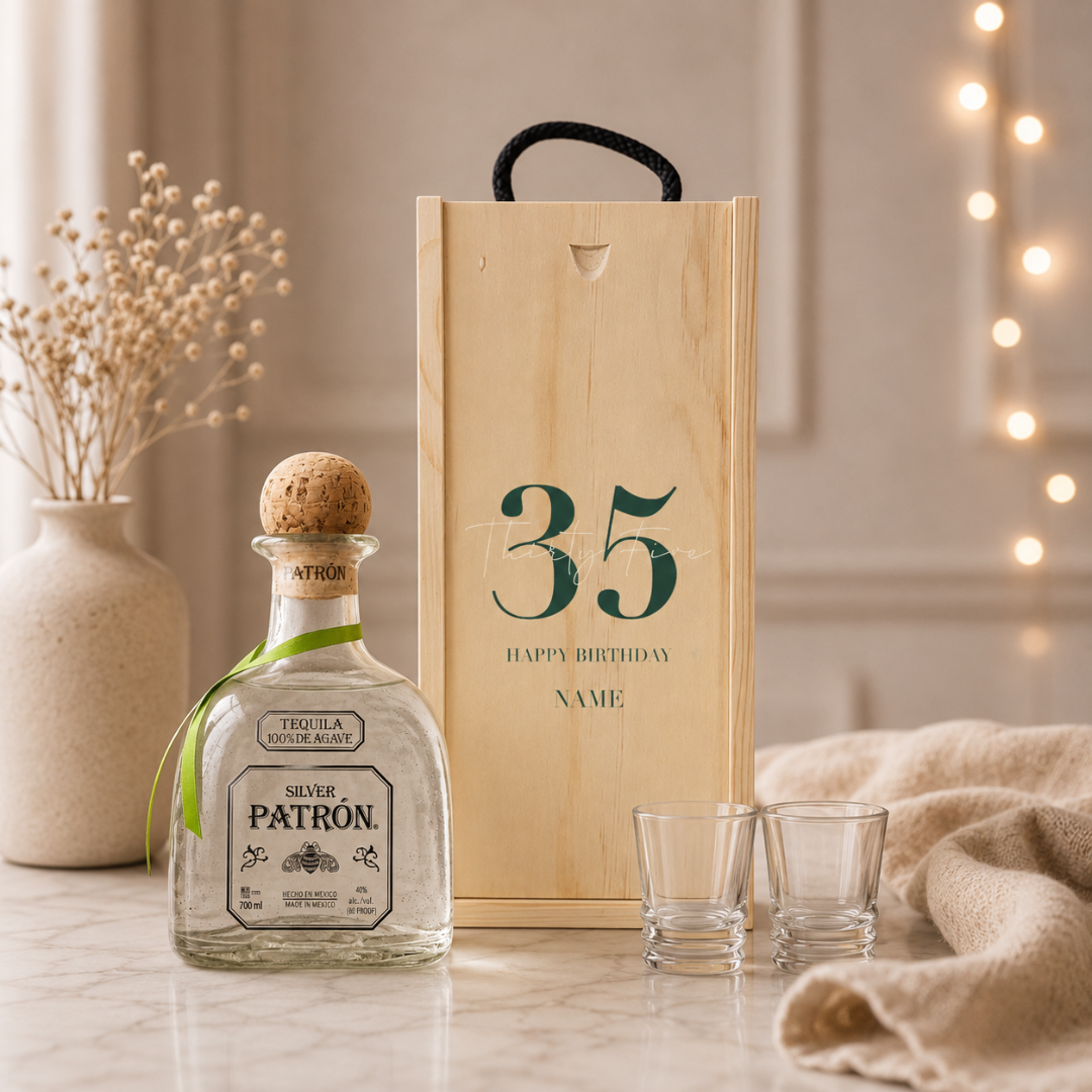 Personalised Birthday Tequila Gift Set with Shot Glasses & Personalised Lid – 70cl