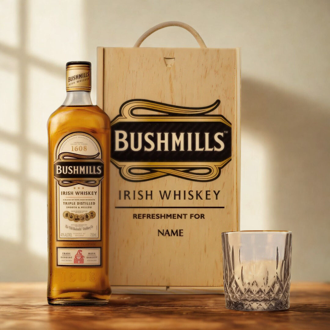 Personalised Bushmills Irish Whiskey Gift Set with Glass – 70cl (40% ABV)