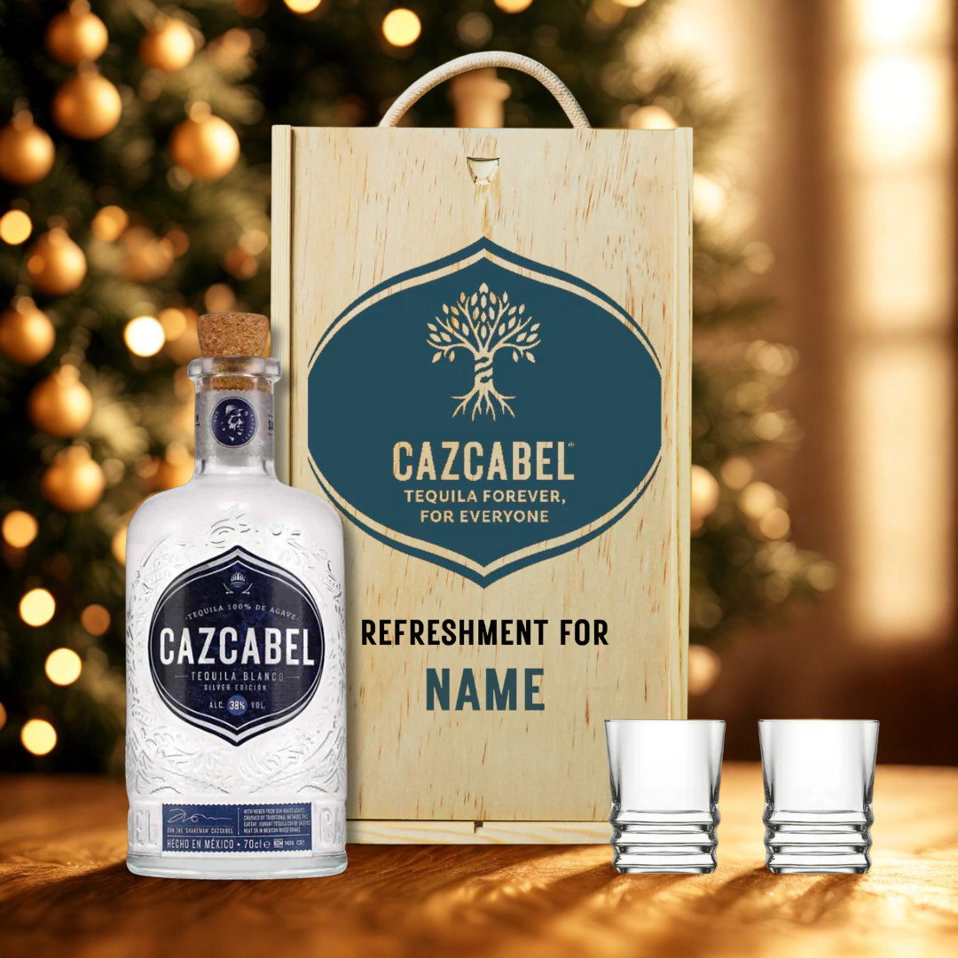 Personalised Cazcabel Blanco Tequila with Shot Glasses Gift Set - 70cl (38% ABV)
