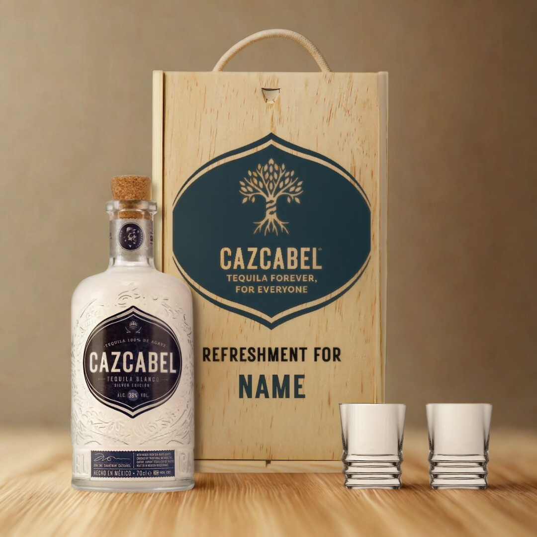 Personalised Cazcabel Blanco Tequila with Shot Glasses Gift Set - 70cl (38% ABV)