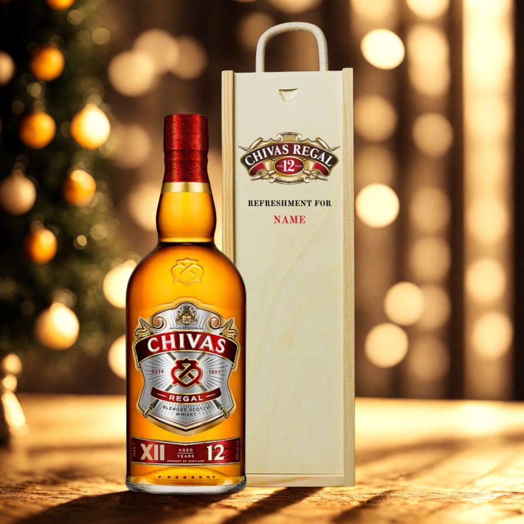 Personalised Chivas Regal 12 Year Scotch Whiskey Gift Set in Wooden Box - 40% ABV (70cl)