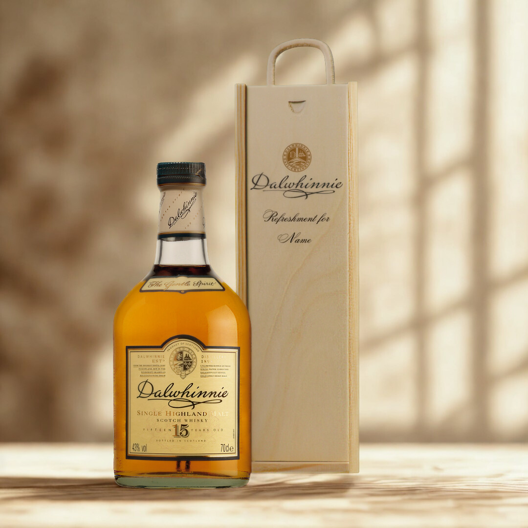 Personalised Dalwhinnie Whisky 15 Year Old Gift Set in Wooden Box - 43% ABV (70cl)