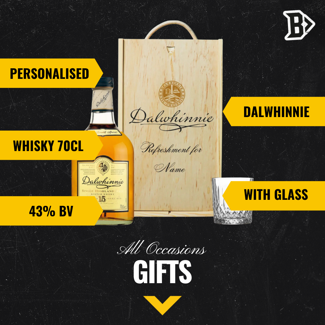 Personalised Dalwhinnie Whisky 15 Year Old Gift Set in Wooden Box with Glass - 43% ABV (70cl) - BEERHUNTER