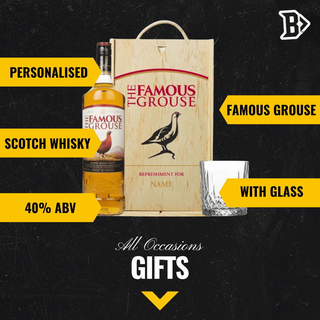 Personalised Famous Grouse Single Grain Whisky in Wooden Box 70CL (40% ABV)