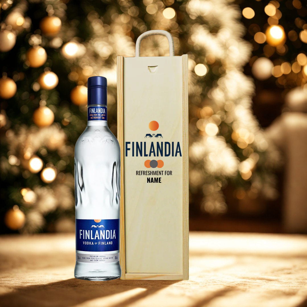 Personalised Finlandia Vodka Gift Set in Wooden Box – 70cl