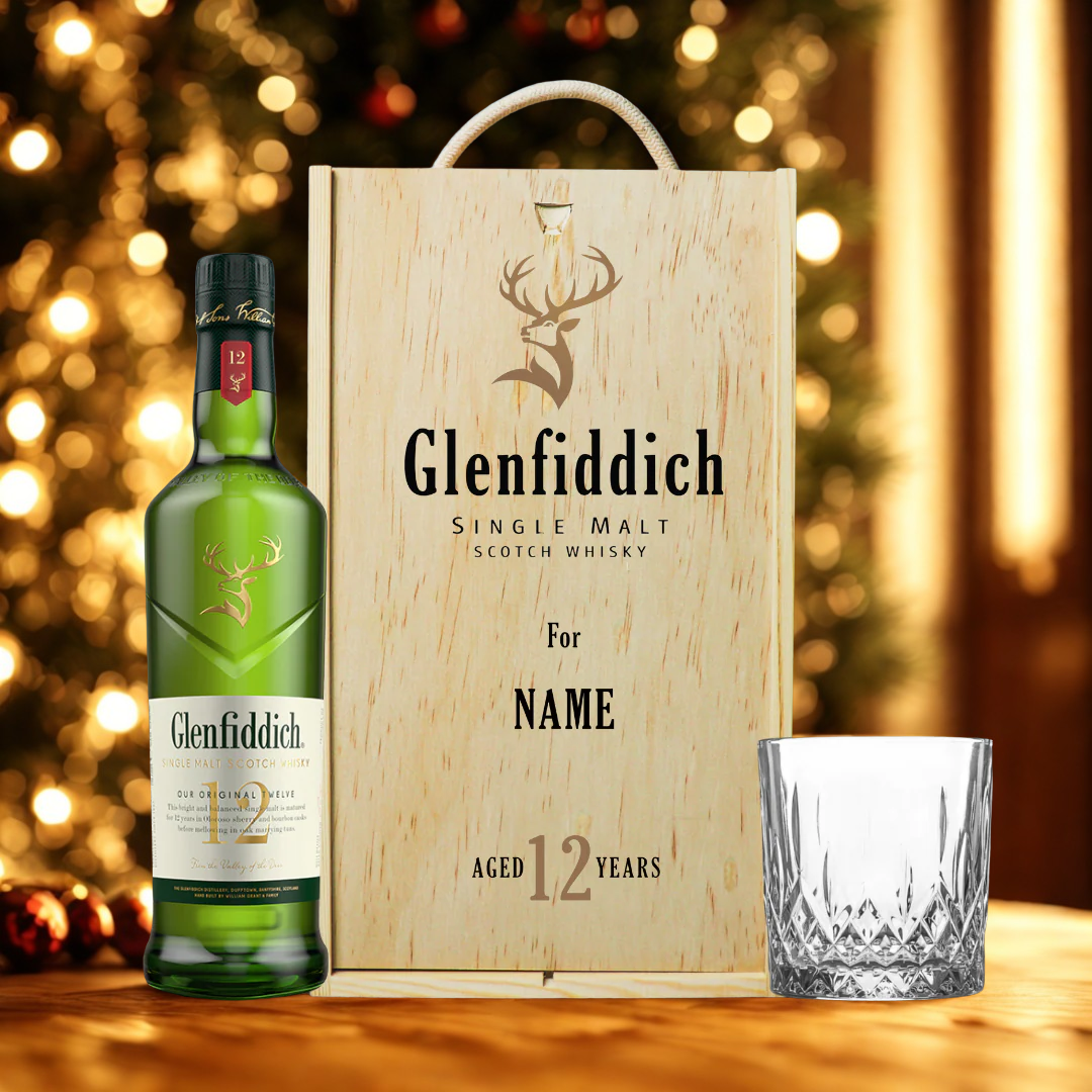 Personalised Glenfiddich 12 Year Old Single Malt Scotch Whisky Gift Set with Glass - 70cl (40% ABV)