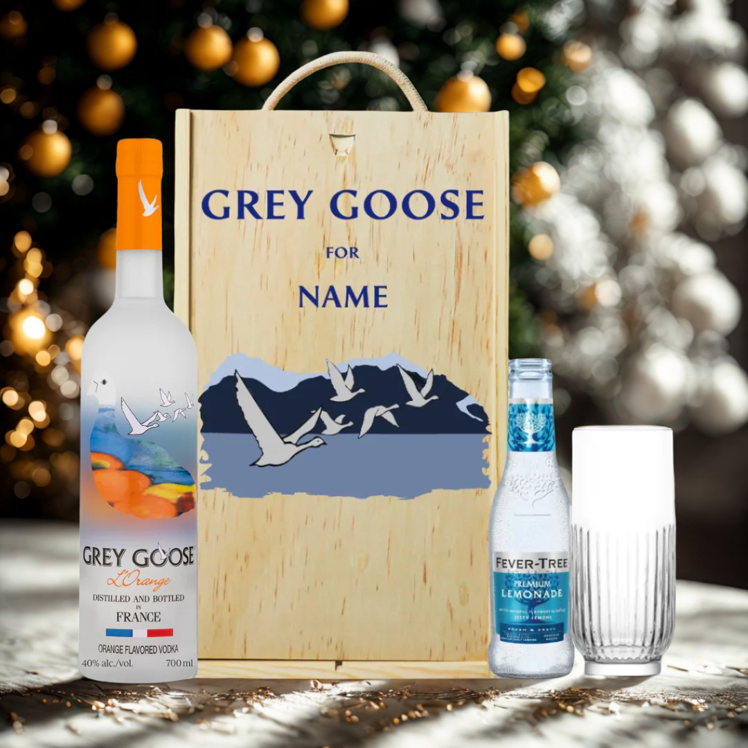 Personalised Grey Goose L&#39;Orange Orange Vodka Gift Set with Lemonade &amp; Rocks Glass (70cl)
