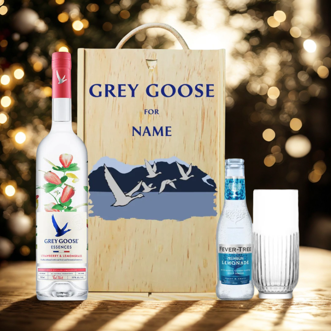 Personalised Grey Goose Strawberry & Lemongrass Vodka Gift Set with Lemonade & Rocks Glass (70cl)