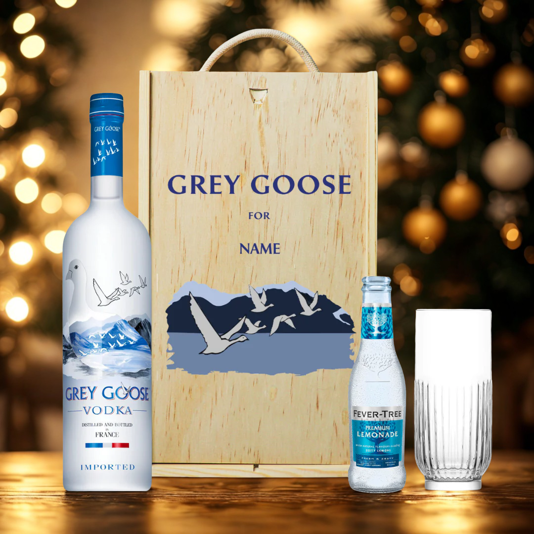 Personalised Grey Goose Vodka Gift Set with Lemonade &amp; Rocks Glass (70cl)