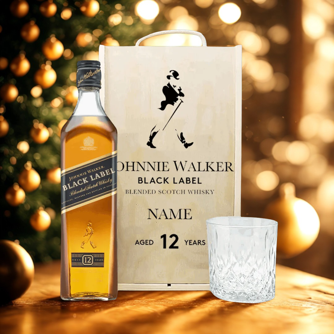 Personalised Johnnie Walker Black Label 12 Year Old Scotch Whisky Gift Set with Glass