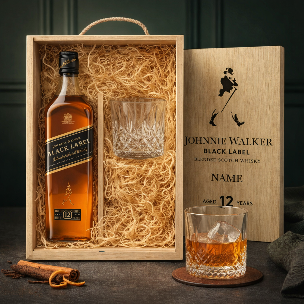 Personalised Johnnie Walker Black Label 12 Year Old Scotch Whisky Gift Set with Glass