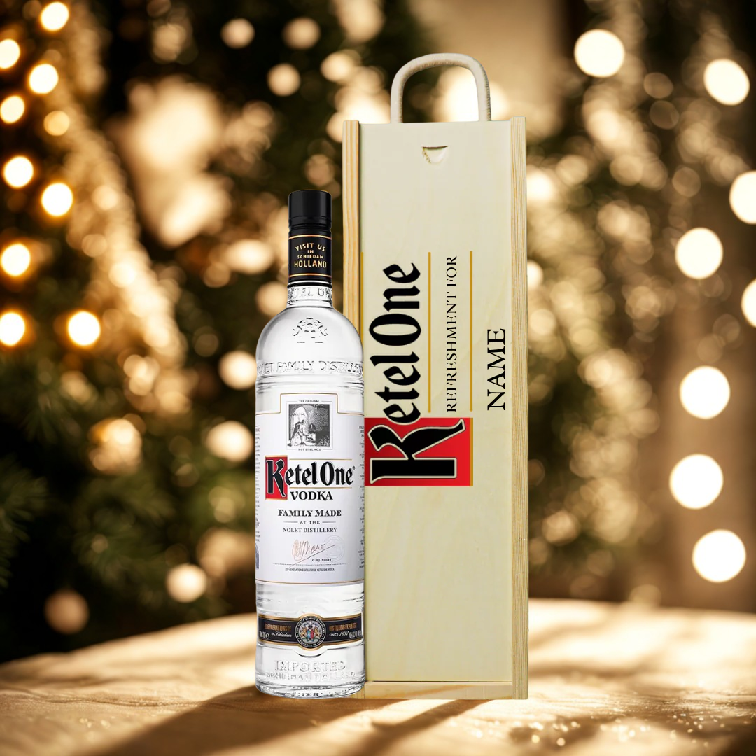 Personalised Ketel One Vodka Gift Set in Wooden Box – 70cl