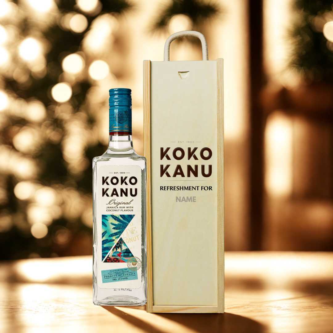 Personalised Koko Kanu Jamaican Coconut Rum in Wooden Box Gift Set
