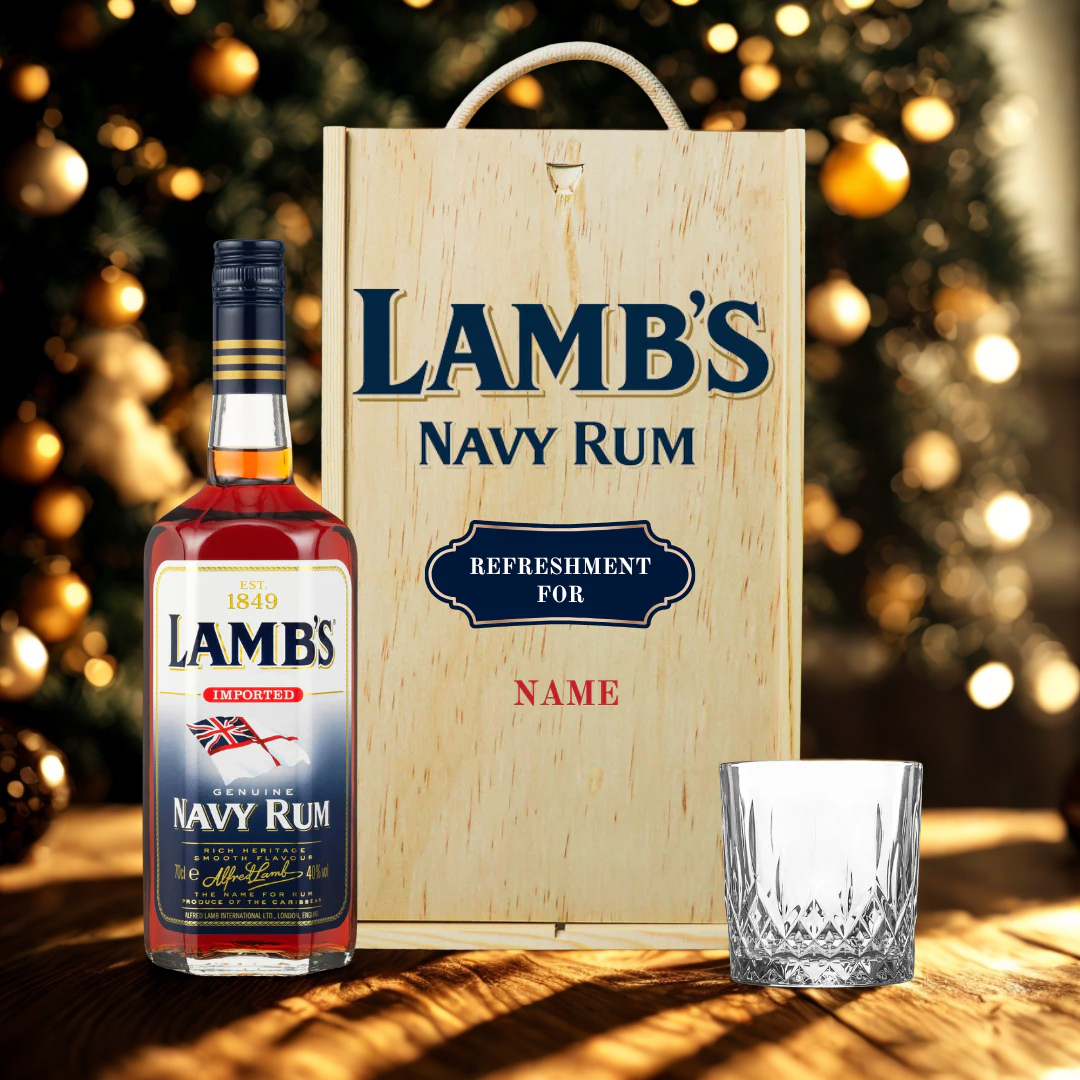 Personalised Lambs Navy Rum Gift Set With Glass - 40% ABV