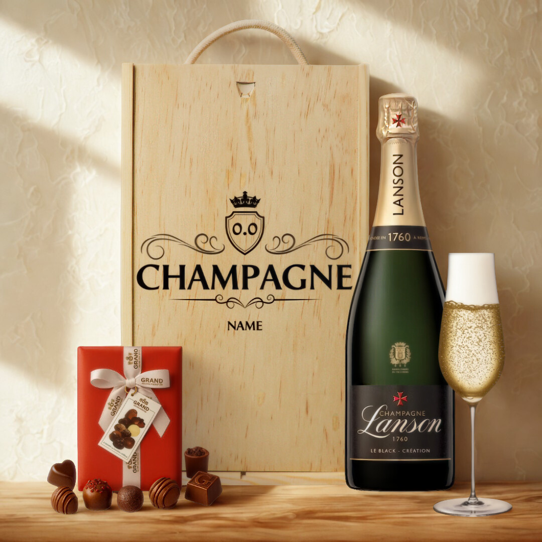 Personalised Lanson Champagne Gift Box with Belgian Chocolates (75cl)