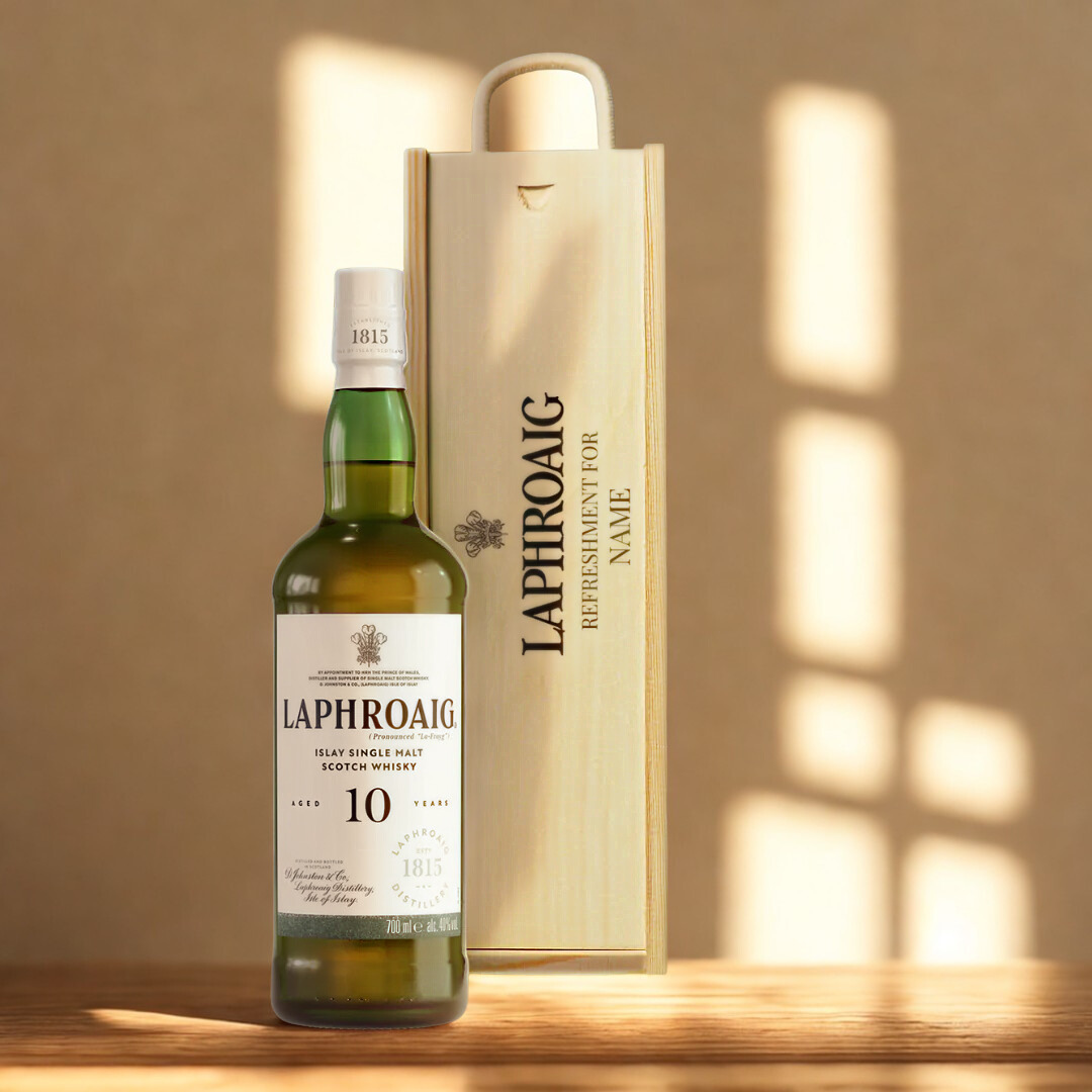 Personalised Laphroaig 10 Year Old Single Malt Scotch Whiskey Gift Set - 70cl (40% ABV)