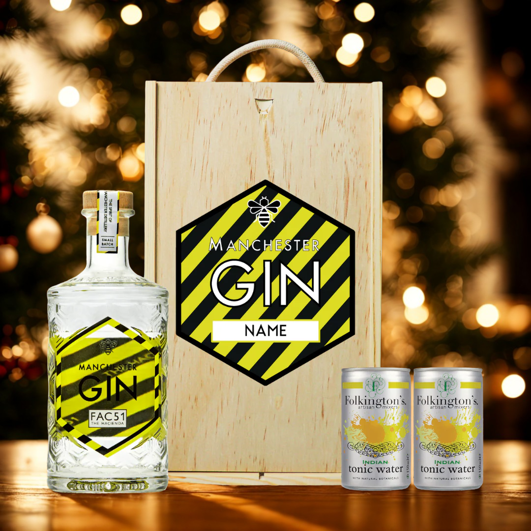 Personalised Manchester Gin FAC51 Hacienda Edition Gift Set with Folkingtons Tonics 50cl - (42% ABV)