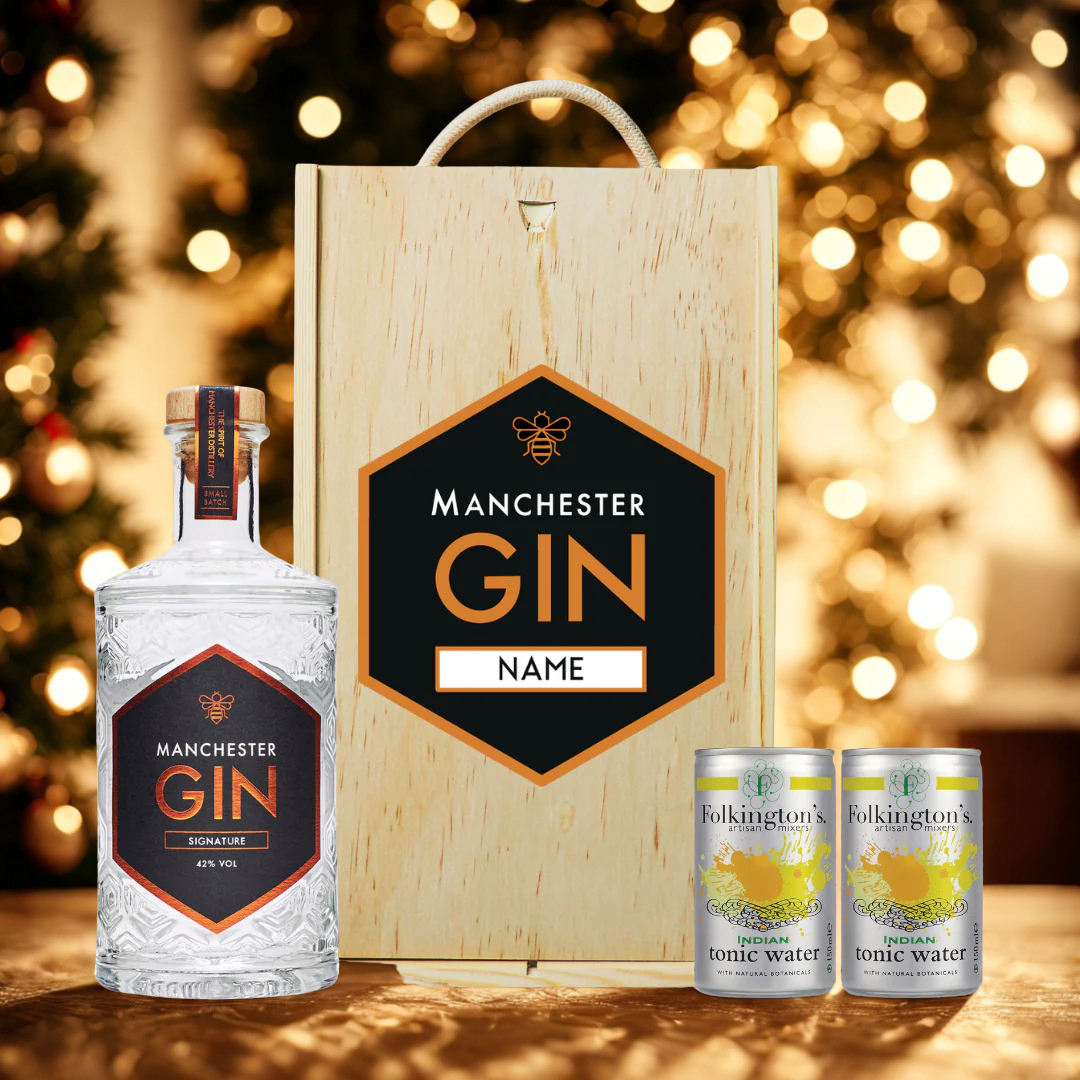 Personalised Manchester Gin Signature Gift Set with Folkingtons Tonics 50cl - (42% ABV)