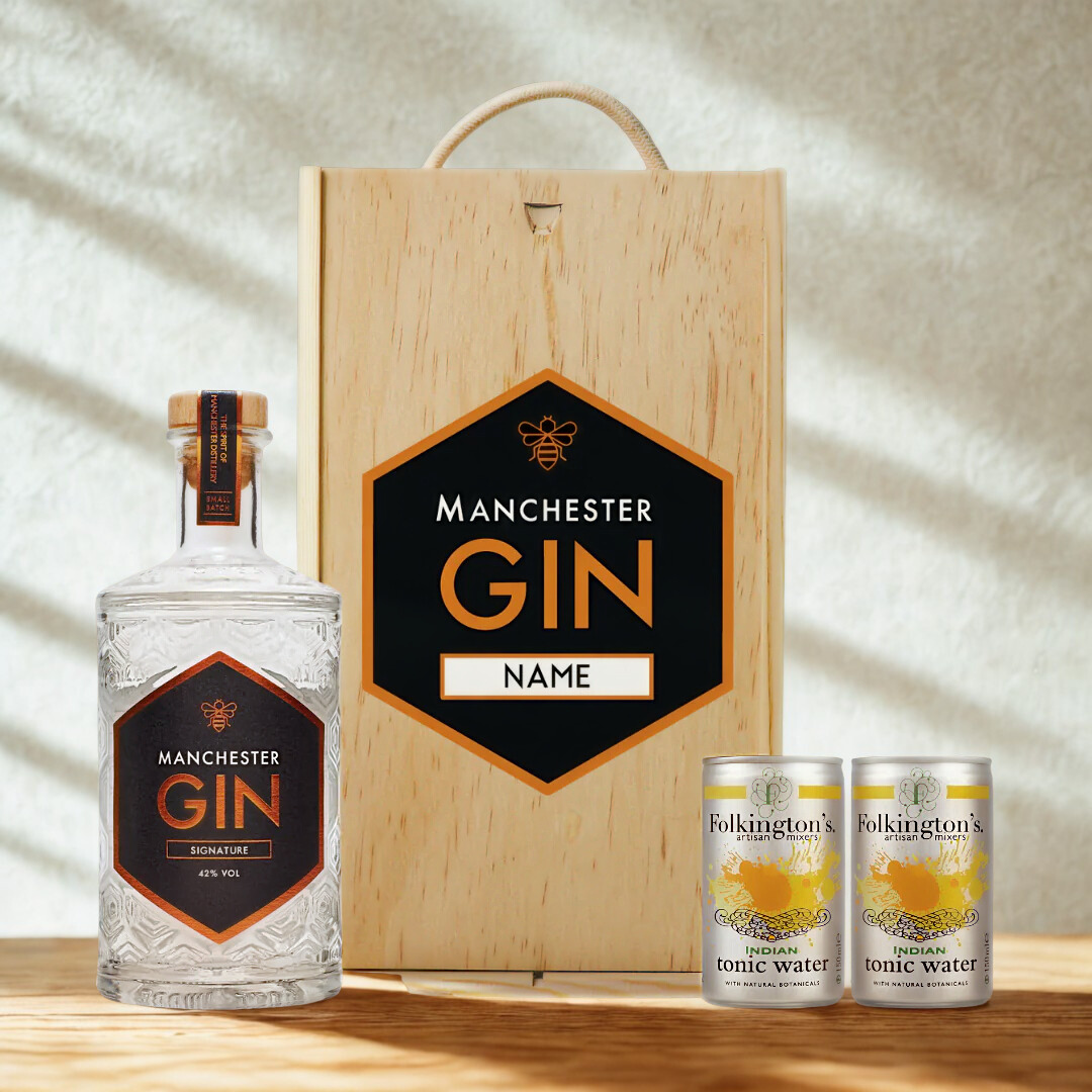Personalised Manchester Gin Signature Gift Set with Folkingtons Tonics 50cl - (42% ABV)