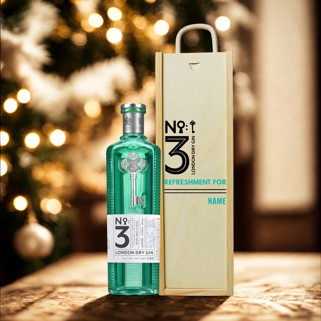 Personalised No.3 London Dry Gin in Wooden Box Gift Set - 70cl (46% ABV)