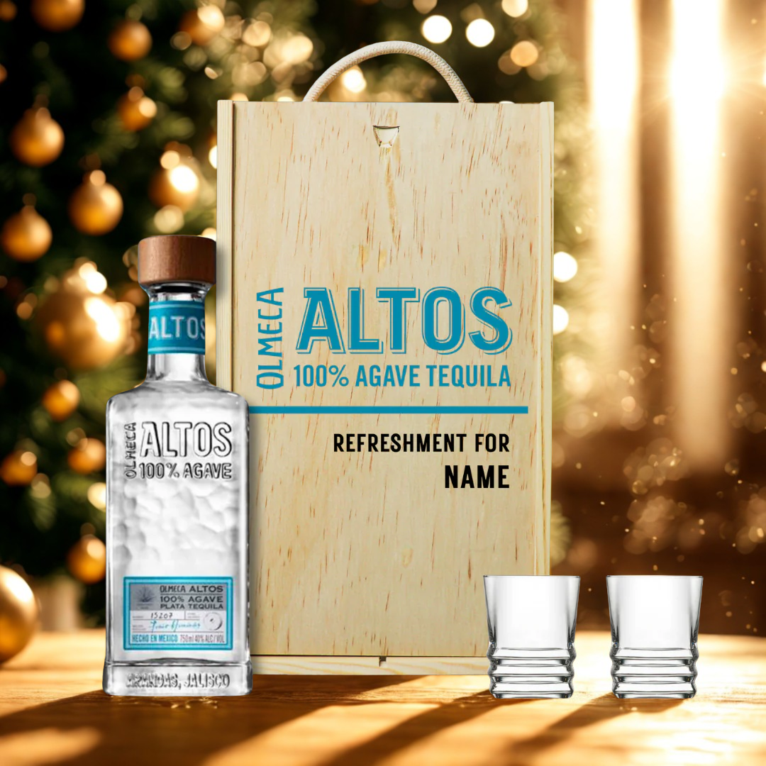 Personalised Olmeca Altos Tequila Gift Set with Shot Glasses 70cl (38% ABV)