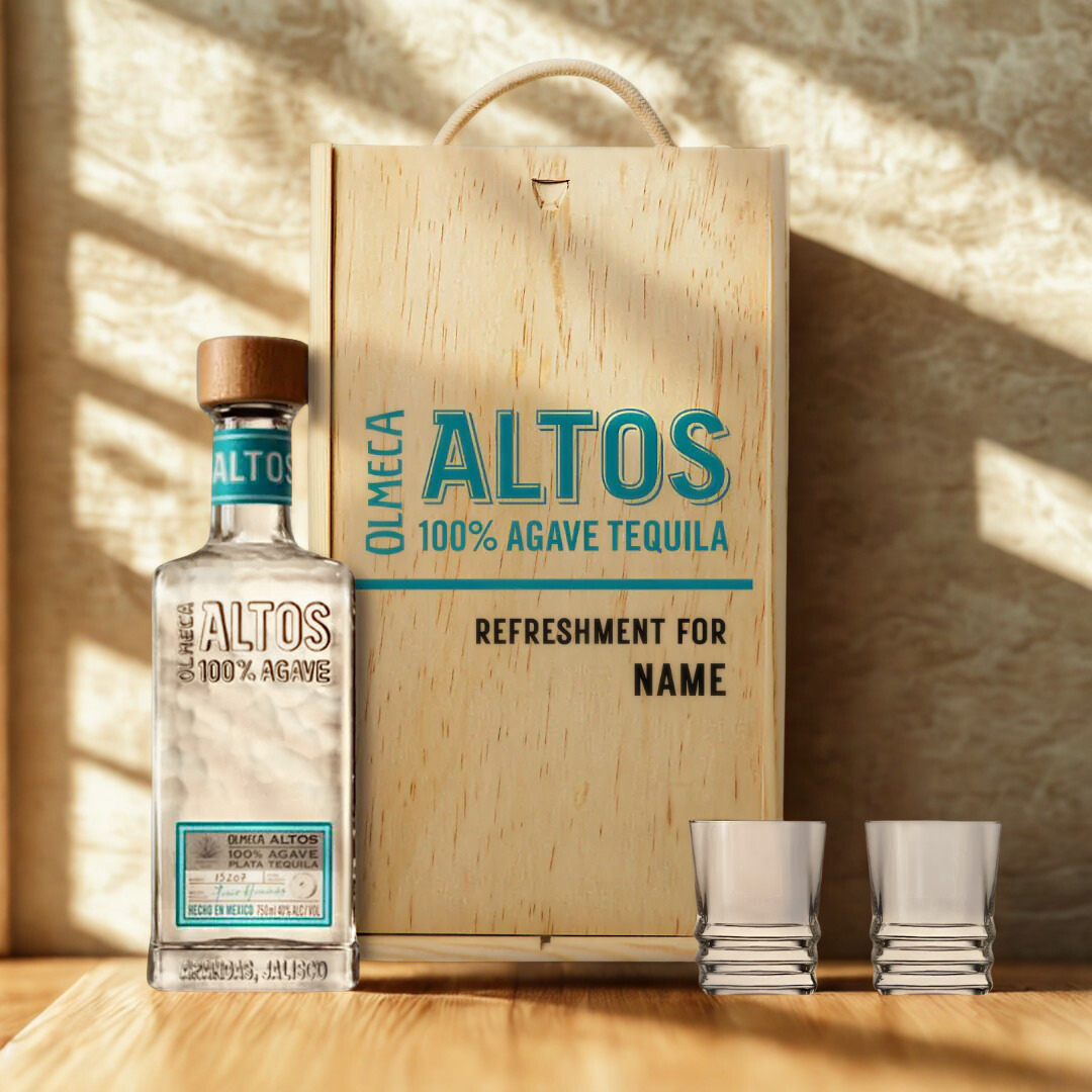 Personalised Olmeca Altos Tequila Gift Set with Shot Glasses 70cl (38% ABV)