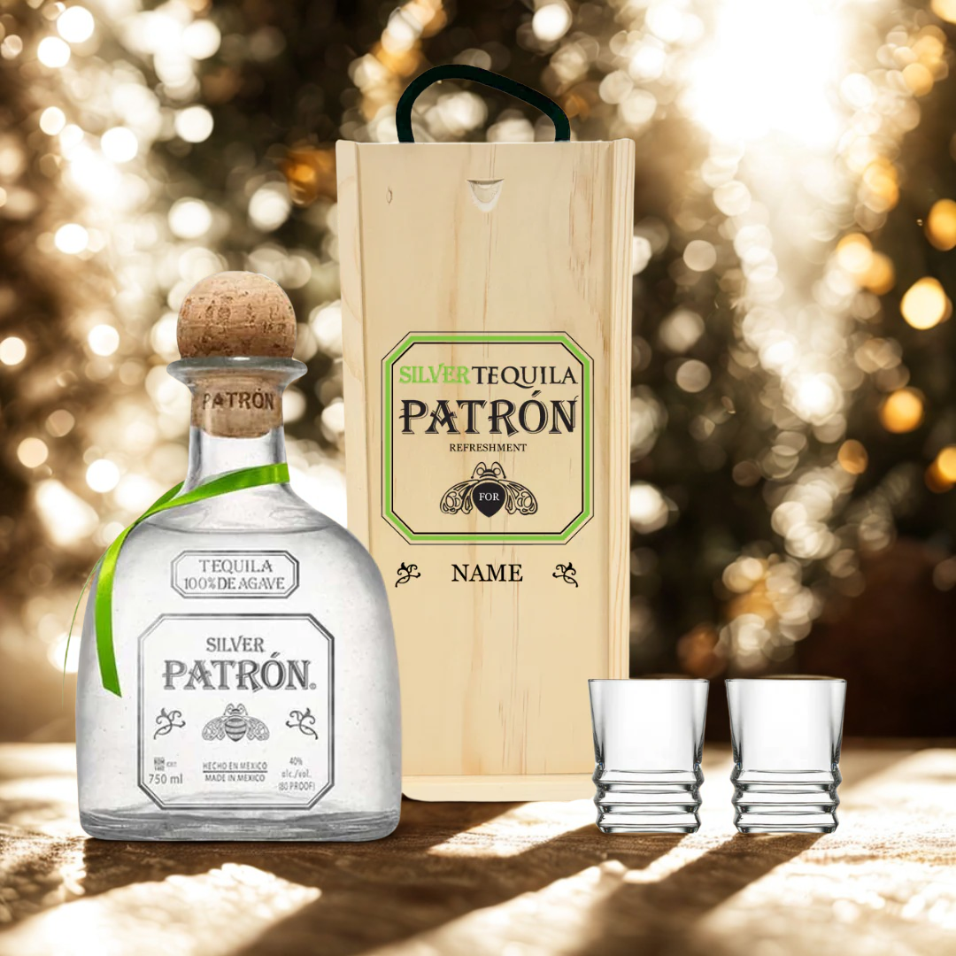 Personalised Patron Silver Tequila Gift Set with Shot Glasses - 70cl (40% ABV)