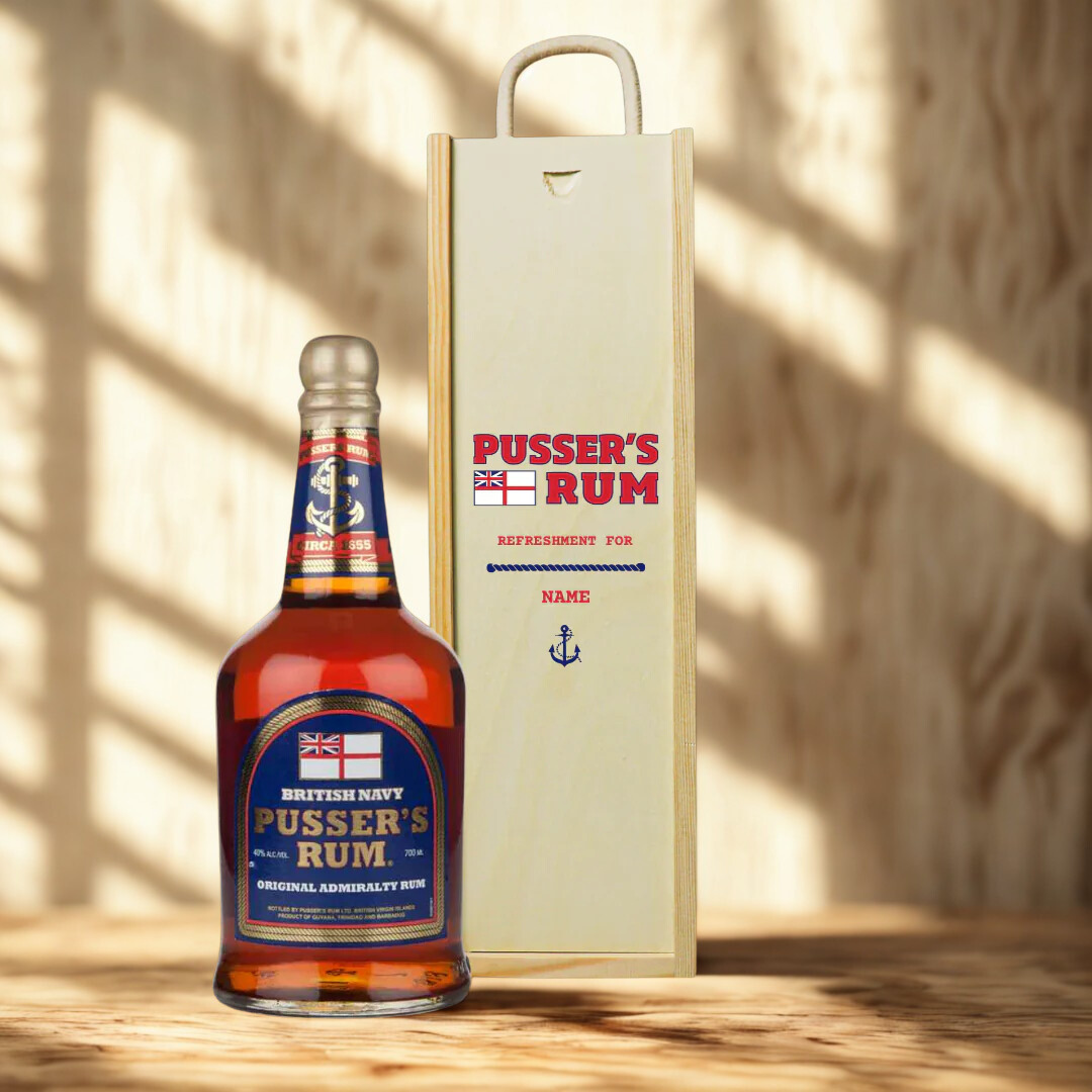 Personalised Pusser's Rum Gift Set in Wooden Box - 40% ABV (70cl)