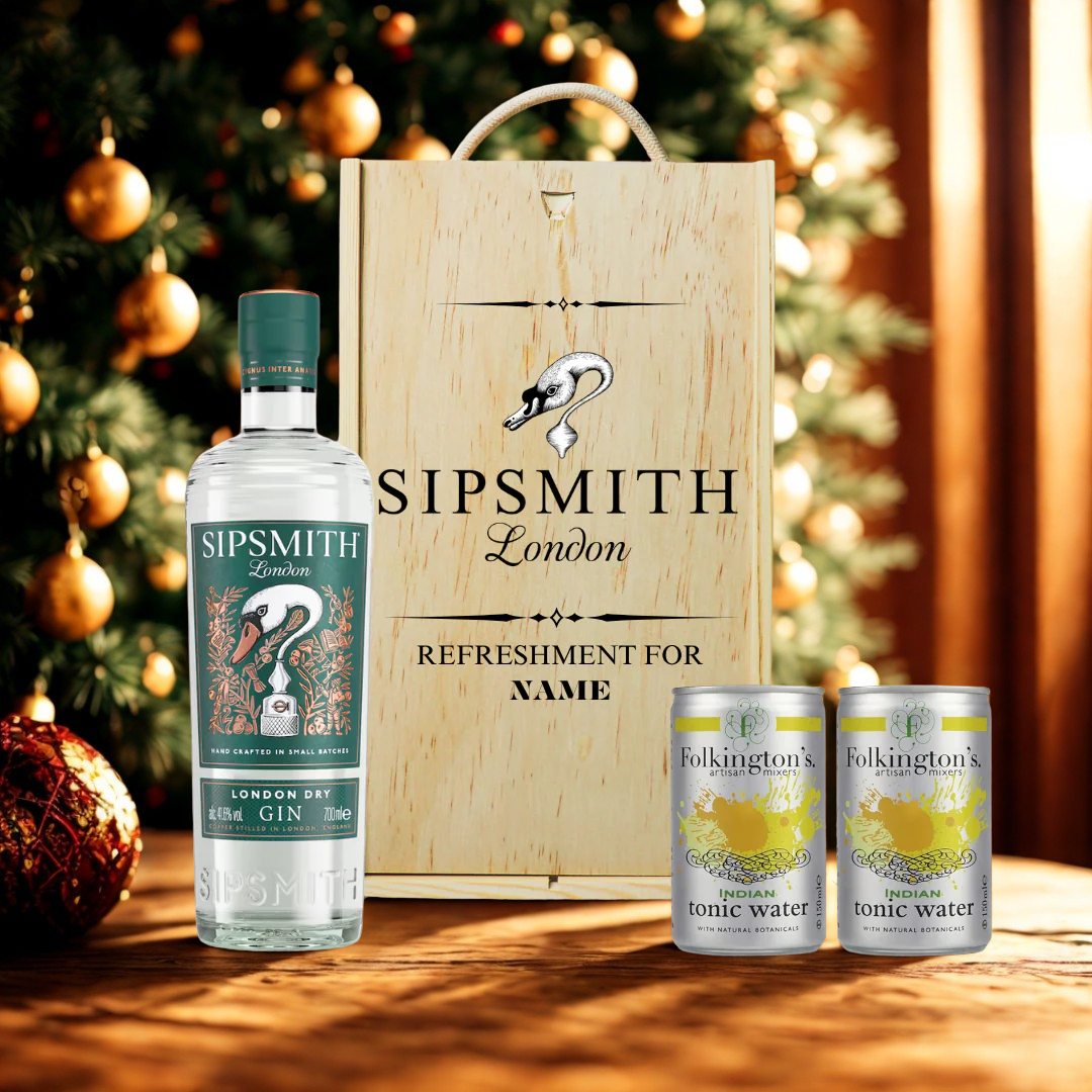 Personalised Sipsmith London Dry Gin in Wooden Box Gift Set 70cl - (41.6% ABV)