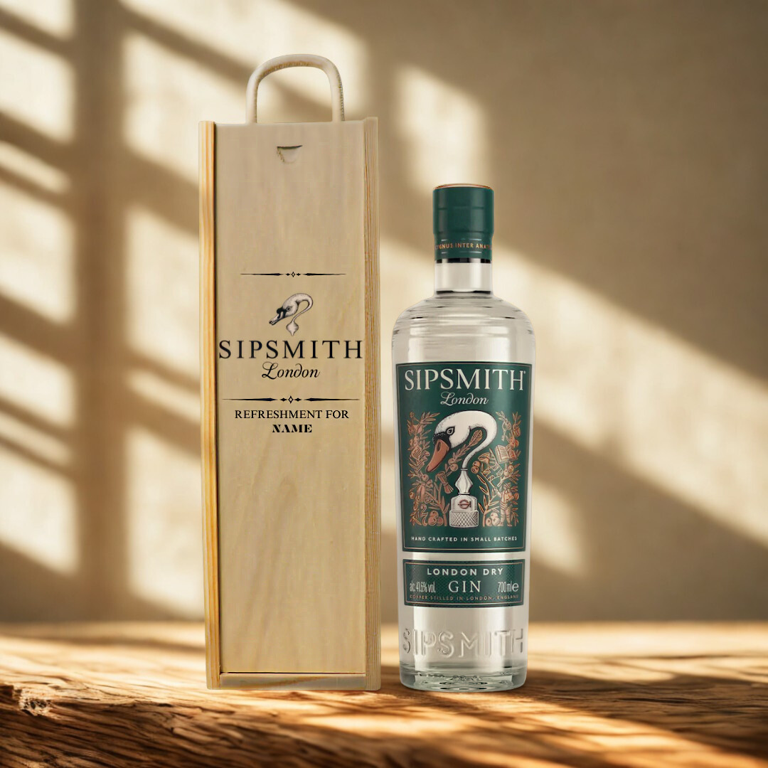 Personalised Sipsmith London Dry Gin in Wooden Box Gift Set 70cl - (41.6% ABV)