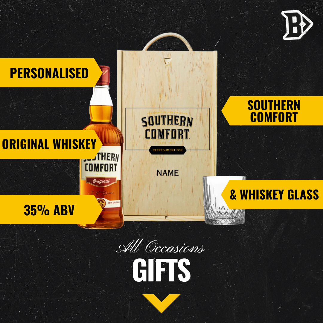Personalised Southern Comfort 70cl Whiskey in Wooden Box with Glass (35% ABV)