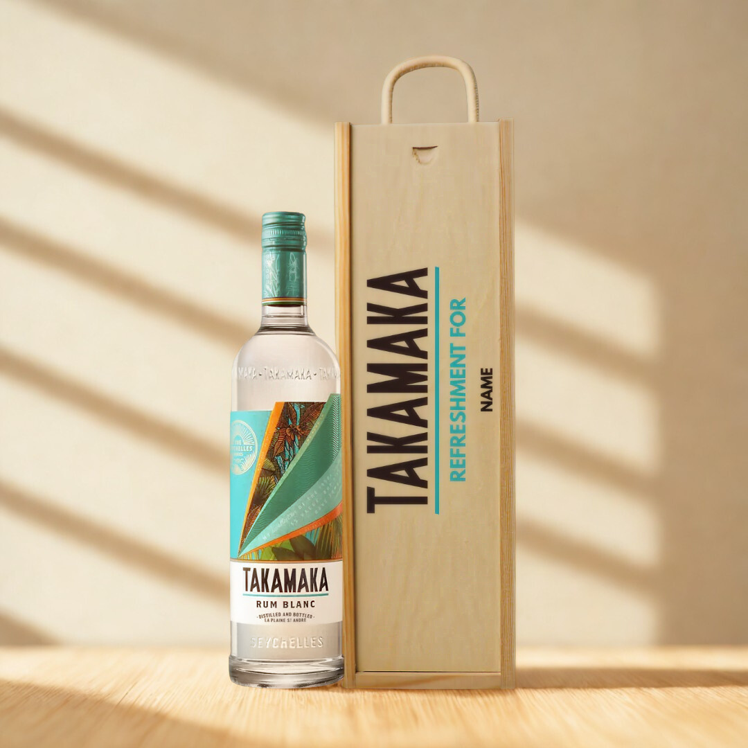 Personalised Takamaka Blanc White Rum Gift Set with Wooden Box – 70cl